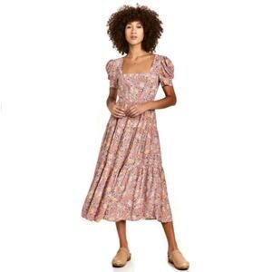 Yumi Kim Gretchen Midi Dress Haze Clay Floral Tiered Puff Sleeve Medium Sundress
